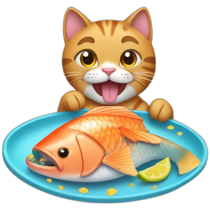cat eating fish on their birthday emoji