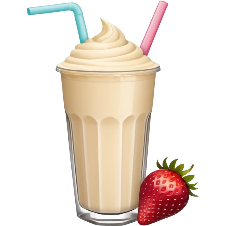 un vaso de batido animado, de caricatura, con tapa y pitillo, que tenga brazos y piernas, cara tierna y que inspire confianza y amabilidad emoji