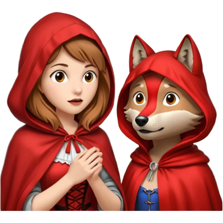 Caperucita roja hablando con el lobo en el bosque emoji