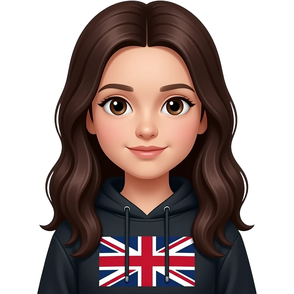 Искам да е emoji да е момиче около 17 годишна с дълга много тъмна кестянва коса с БРИТОН черно худи emoji