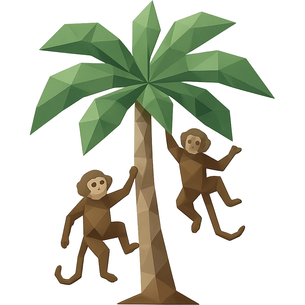 low-poly polygonal style palm tree with monkeys emoji