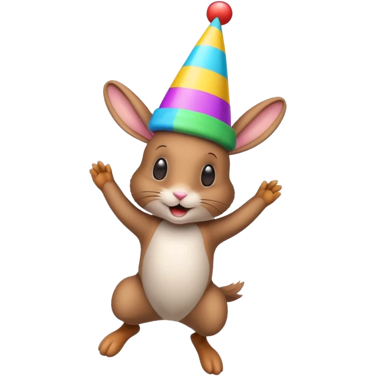 
Brown rabbit jumping with colorful hat.











 emoji