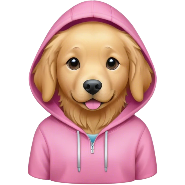 Golden retriever wearing a pink hoodie emoji