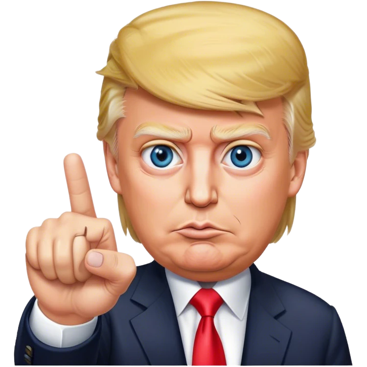 Super realistic Donald Trump pointing index finger up, realistic eyes emoji