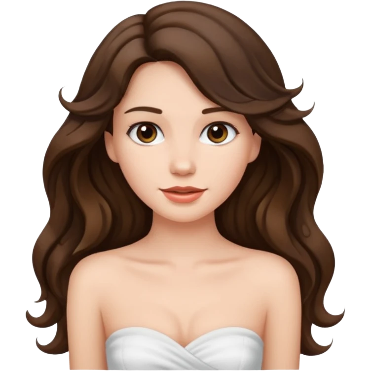 brunette girl with long wave hair and wear a white strapless top emoji