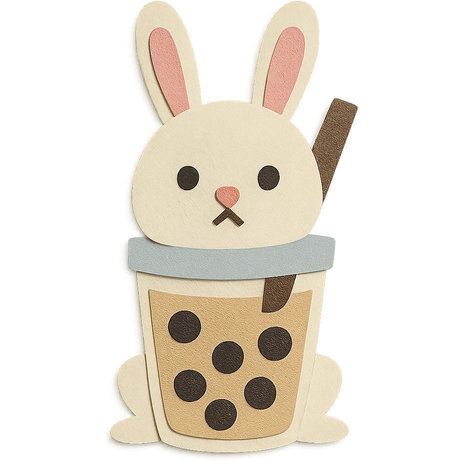 full-body milk tea bunny sitting still with blank stare, nose and mouth fully visible and not transparent emoji