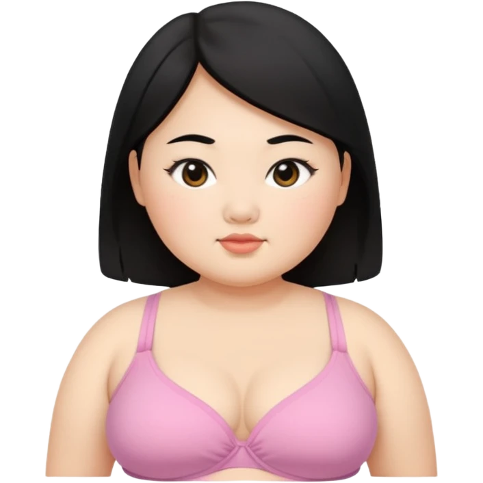 chubby asian waman round eyebrow medium black hair wear a bra emoji