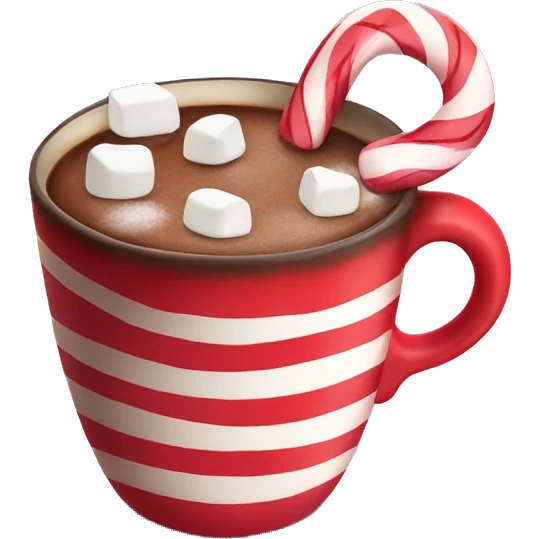 hot chocolate mug with marshmallows and candy cane emoji