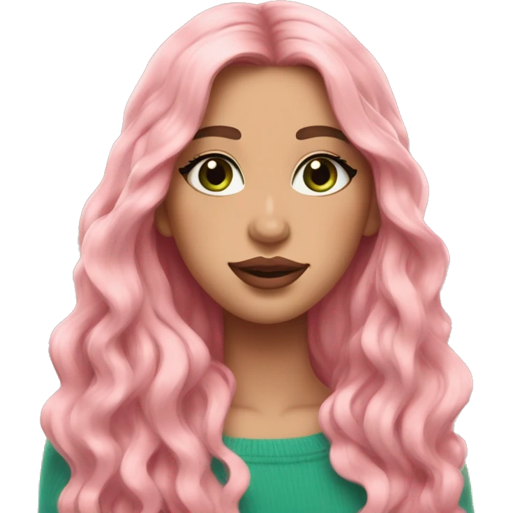 girl pink sweater pink lipstick green eyes blue earrings pink nails golden wavy long hair full body emoji