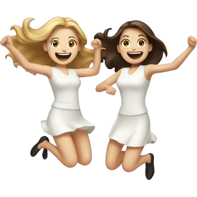 Two brunette white-skinned women, jumping up excitedly emoji