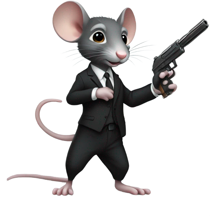 Rat in a black suit holding a gun emoji