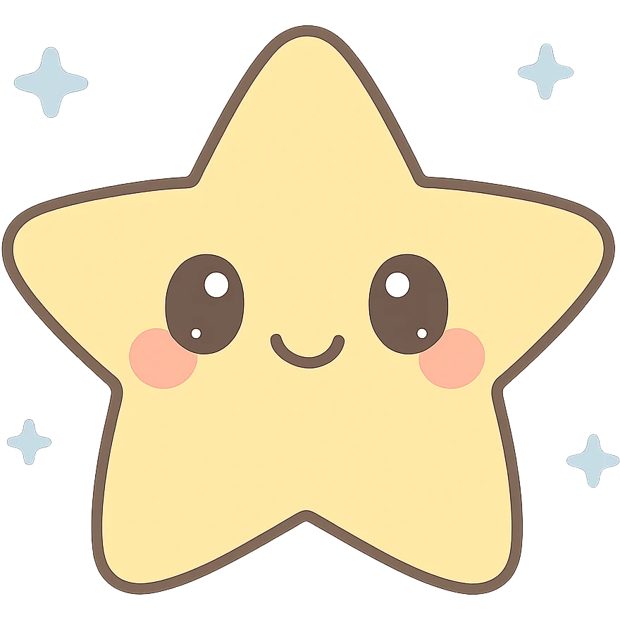 a happy star with blushing cheeks, kawaii style emoji