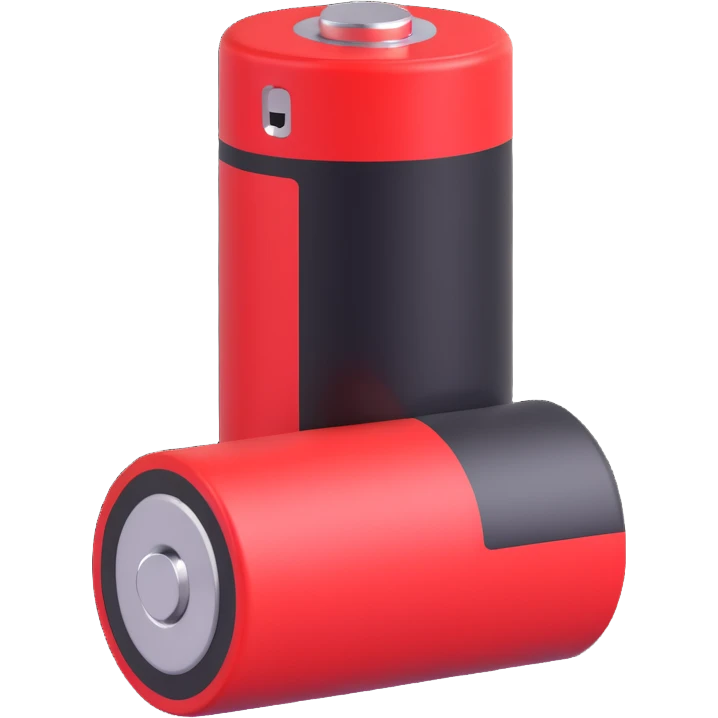 realistic 3D round battery with half red level, isolated on white background emoji