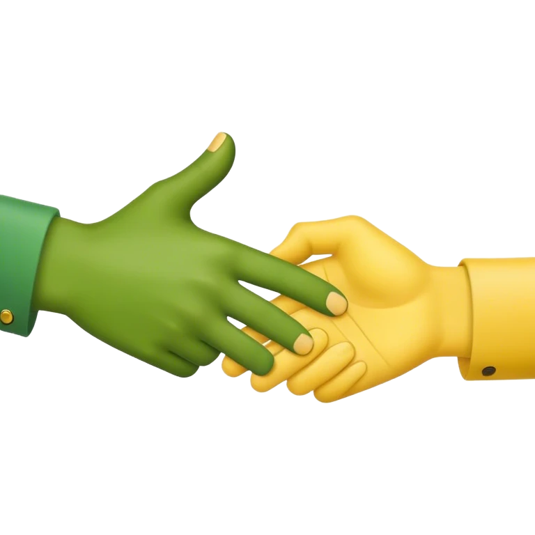 green hand and yellow hand handshake emoji