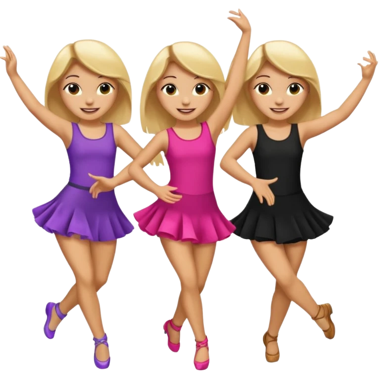 Emoji of 3 Girls dancing one with blonde hair, one tan skin with brown hair and one with black hair emoji