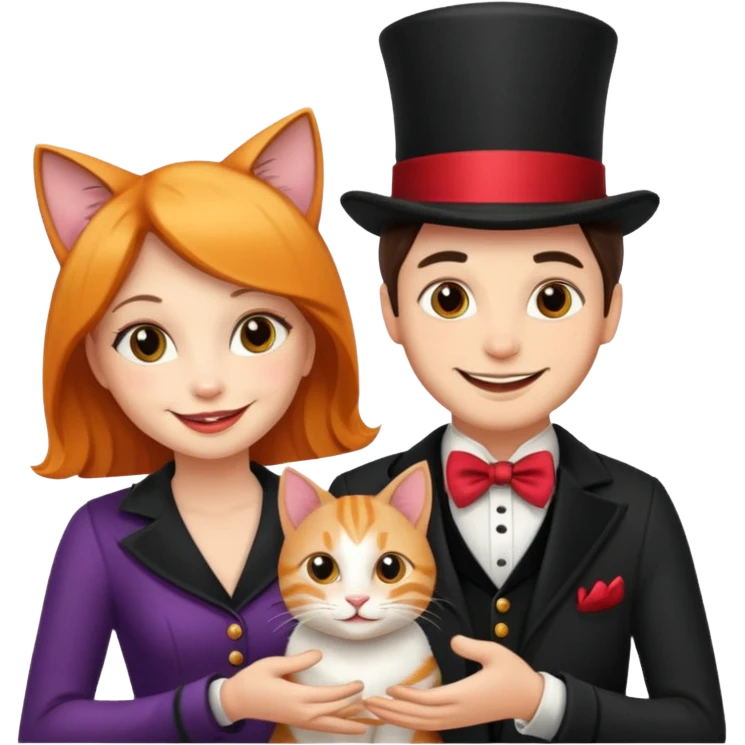 magician couple and their pet cat emoji