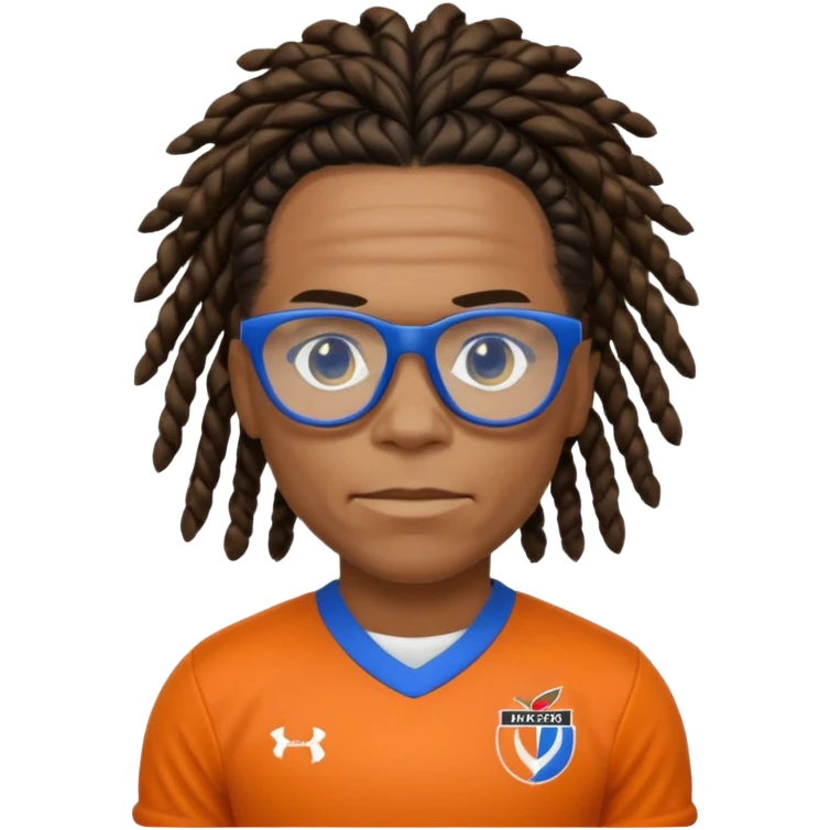 Edgar Davids as an apple style emoji, black tightly-braided dreadlocks pulled back, blue sports glasses, orange football jersey with black and white collar, serious facial expression, iconic football look emoji