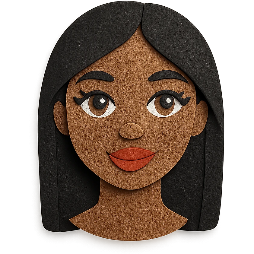 pretty girl with long black hair, button nose, brown eyes, dark skin, pretty makeup and lashes emoji