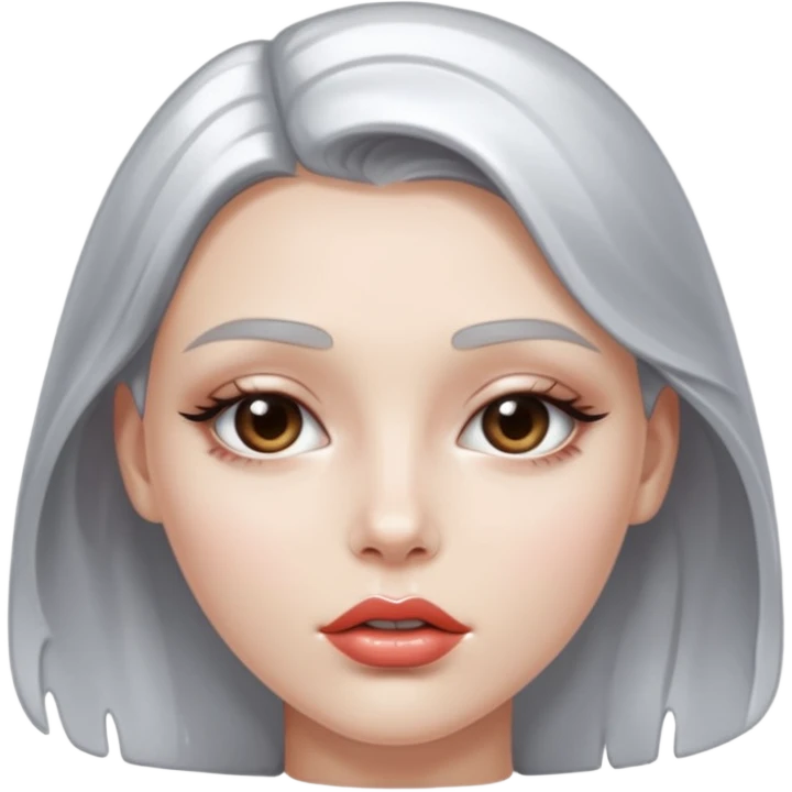 slightly parted lips, silver chrome material, glossy wet shine, seductive aesthetic emoji