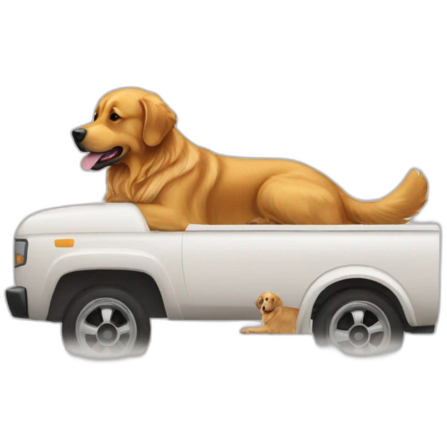 Golden retriever and rottweiller in white truck emoji