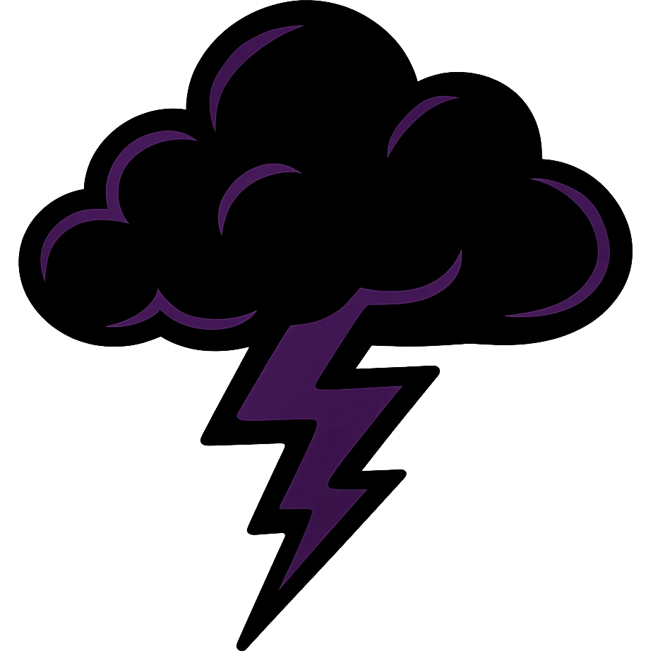 emo cloud with lightning, black and purple, no background emoji