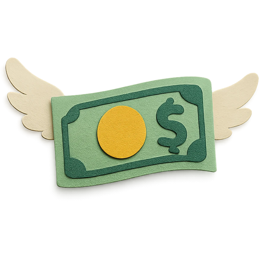 paper craft style flying banknote emoji