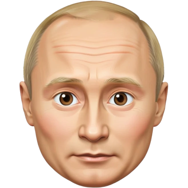 Vladimir Putin, photorealistic emoji style, cool expression, round face, lifelike facial features, polished finish, clean background emoji