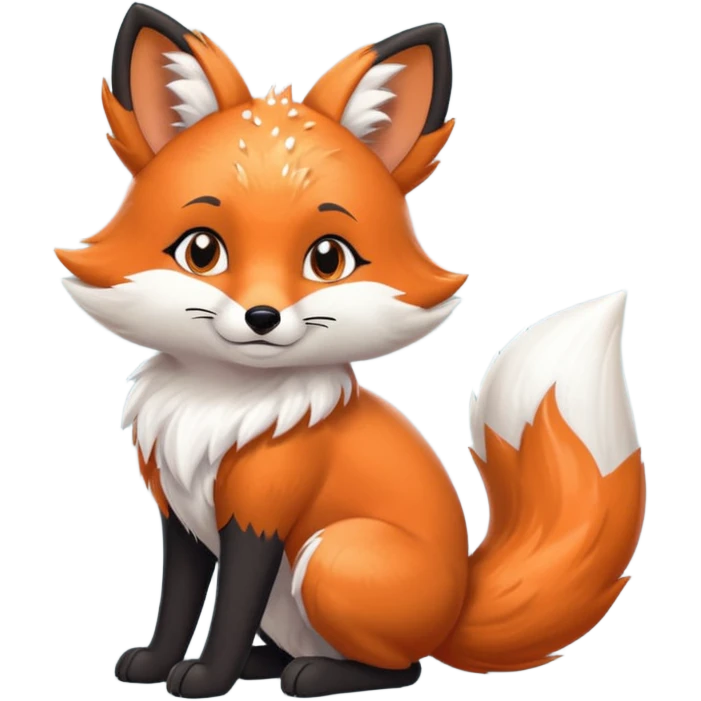 Floofy the Creampuff fox blackish gray fur color chubby Black paws orange color 3 tailsCrystals on the head, tails and Back emoji