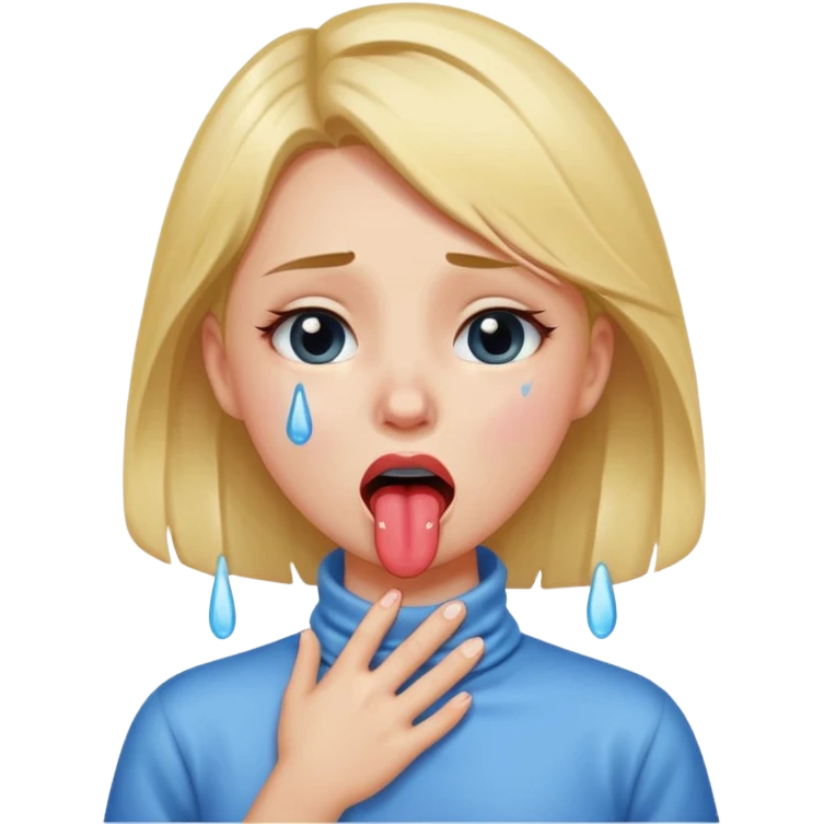 a girl holding her neck sticking her tongue out with tears emoji