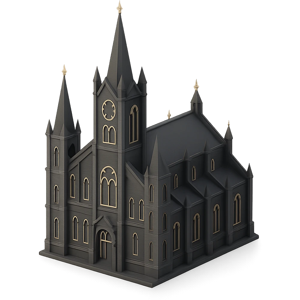 a gothic cathedral in 3D black style emoji