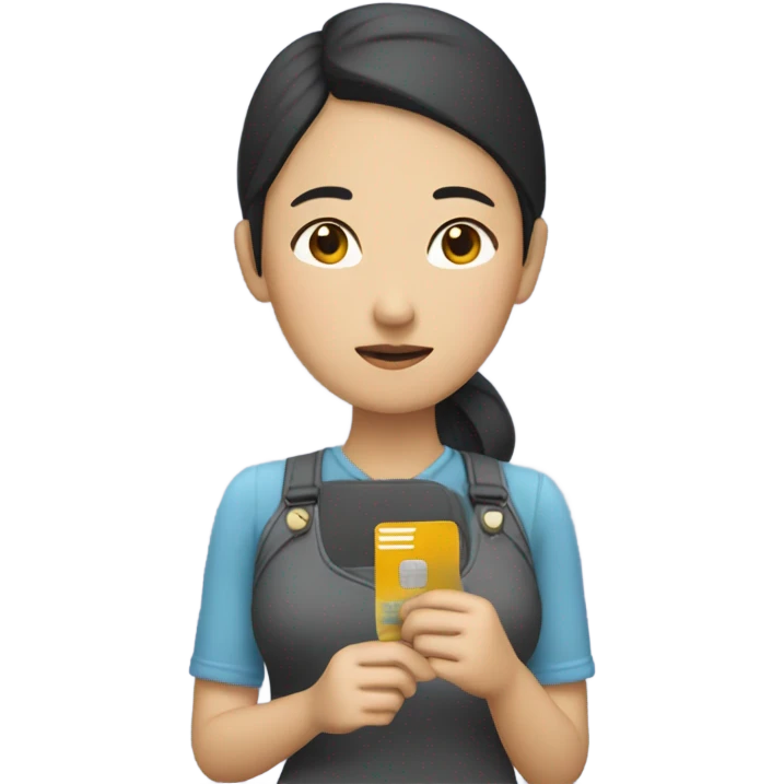 a sad asian customer who is purchasing with her credit card,  emoji