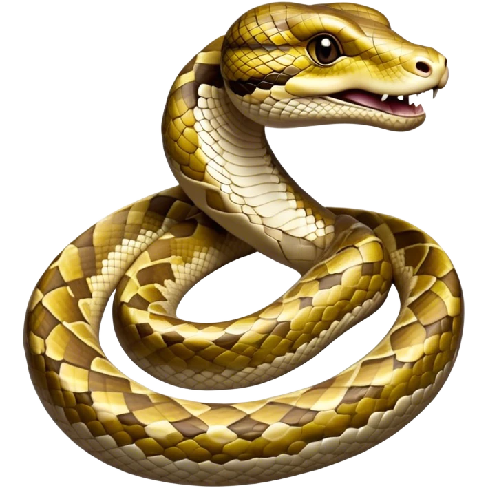 Cinematic Noble Python Portrait Emoji, Poised and regal, with a powerful, sinuous body adorned in intricate scale patterns and piercing, focused eyes, Simplified yet sharp and sophisticated features, highly detailed, glowing with a soft, earthy glow, high shine, intelligent and formidable, stylized with an air of primal elegance, focused and commanding, soft glowing outline, capturing the essence of a watchful and confident serpent that appears ready to coil out of the screen with effortless authority! emoji