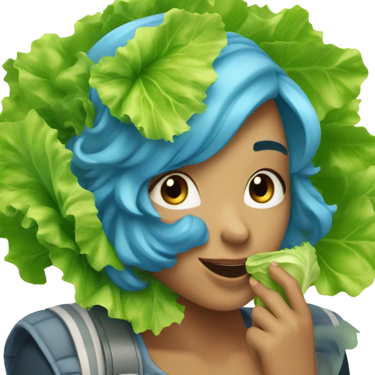 Blue hair girl, eating lettuce emoji
