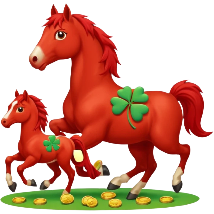 red horse and baby horse agressive running a lot of money and luck emoji