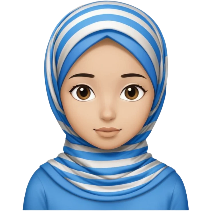 White hijab girl wearing stripes tshirt and blue black hijab emoji