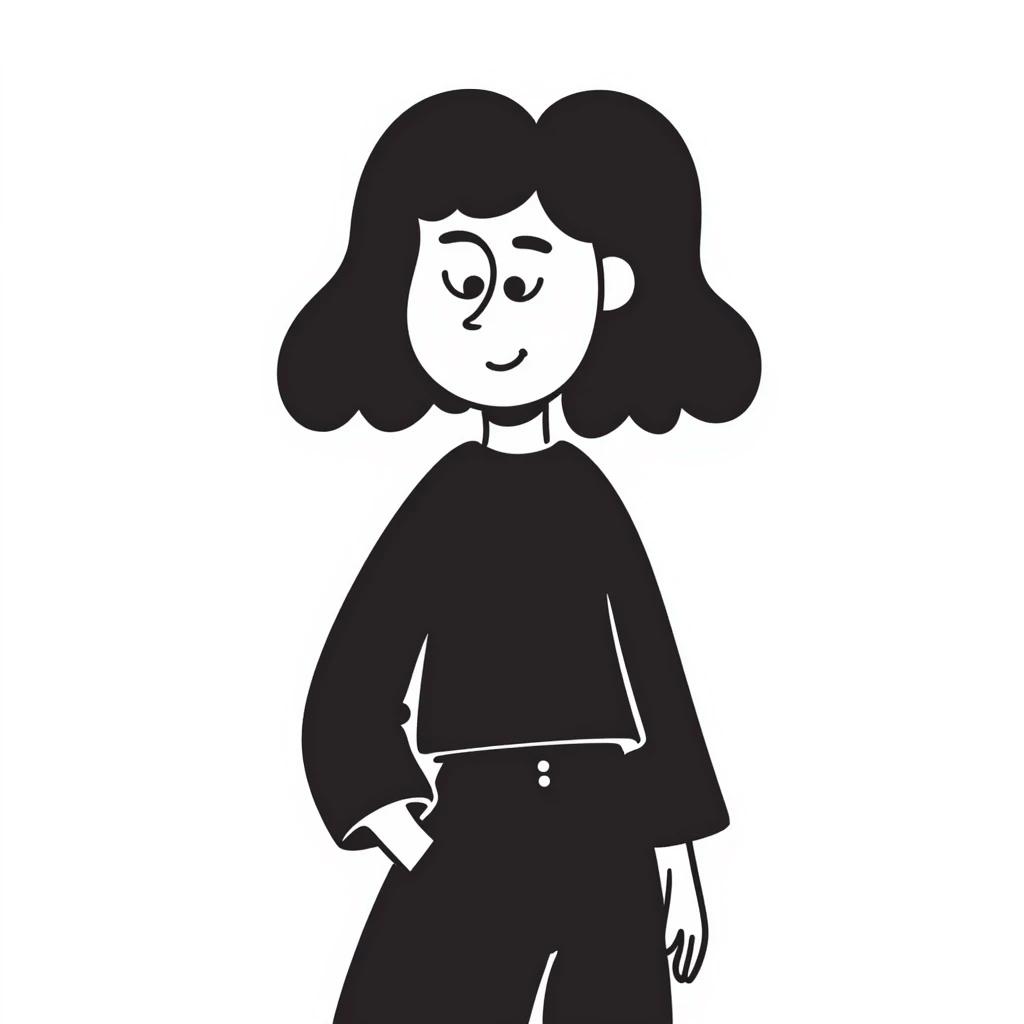 aesthetic girl with black hair, hand-drawn doodle, simple and charming emoji