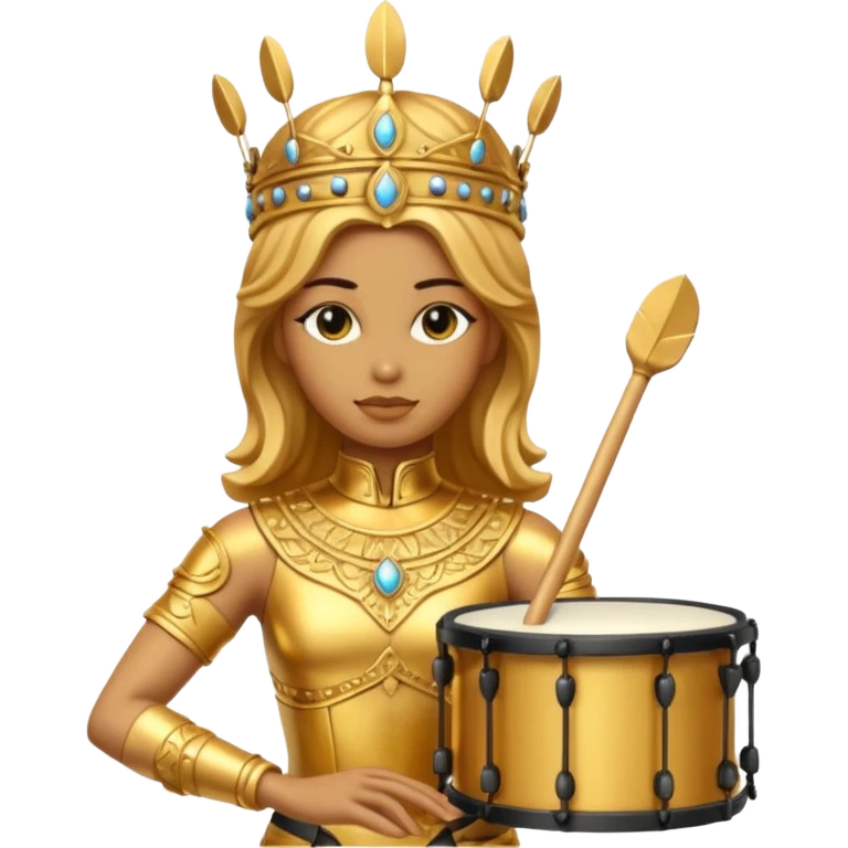 fully golden statue female drummer face golden emoji