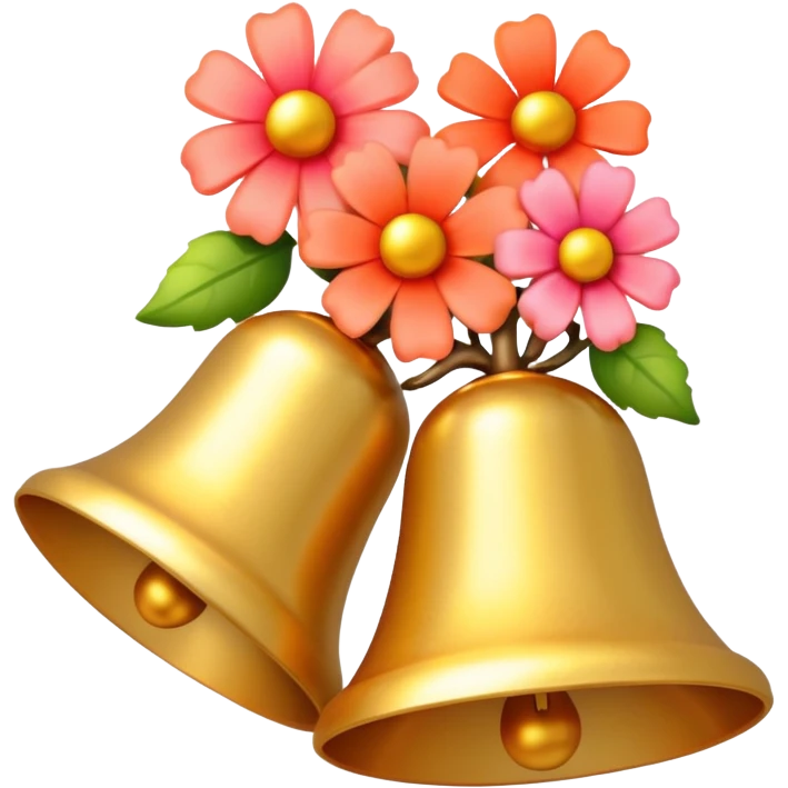 Gold Wedding bells with bright flowers coral pink orange emoji