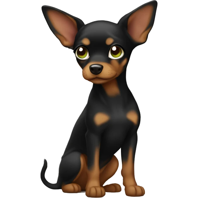 Mini pincher black with brune girl , long hair and green eyes  emoji