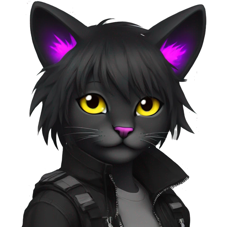 Edgy Shy Anthro cool pretty colorful dark cat-fursona techwear punk black emo-mane emoji