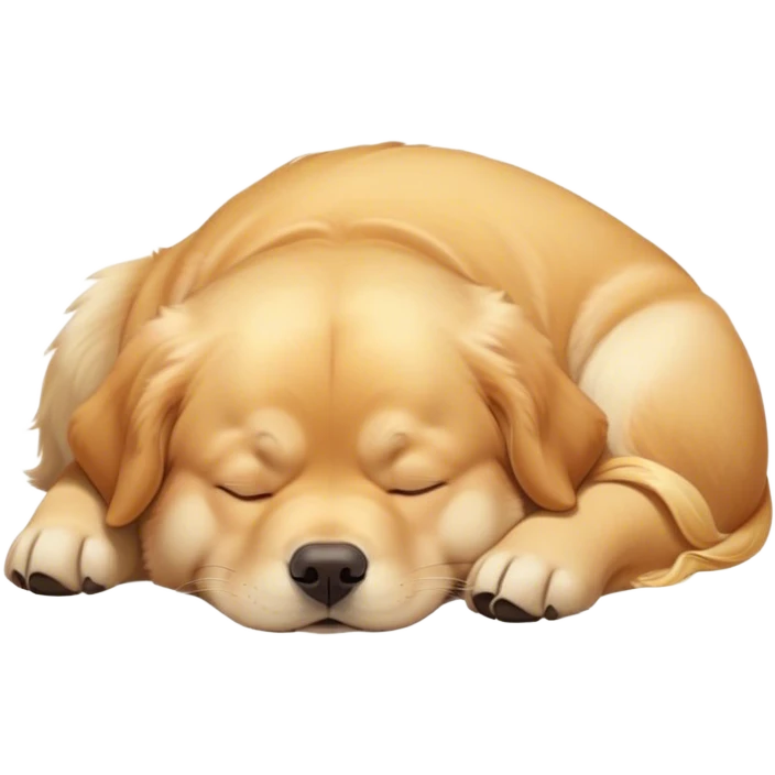 Cinematic Meme-Worthy Chubby Sleeping Golden Retriever Portrait Emoji, Head resting peacefully with a contented smile, showcasing a delightfully chubby build and a luxuriously soft golden coat, eyes shut in a serene nap, Simplified yet hilariously adorable features, highly detailed, glowing with a soft, drowsy light, high shine, relaxed and utterly lovable, stylized with an air of playful laziness, bright and heartwarming, soft glowing outline, capturing the essence of a comically sleepy companion, so meme-worthy it feels like it could instantly become the next viral sensation of adorable slumber! emoji