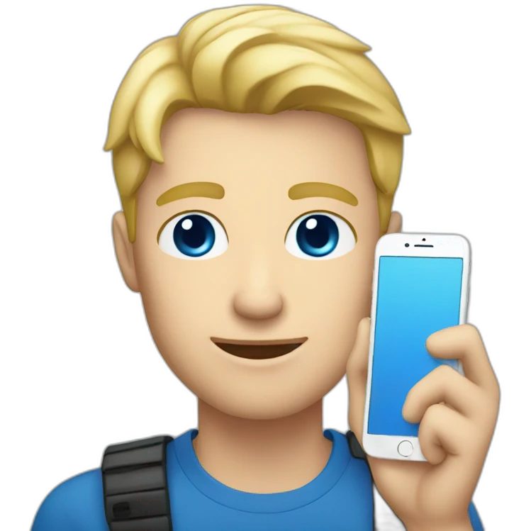 blonde guy tech reviewer with blue eyes holding an iphone emoji