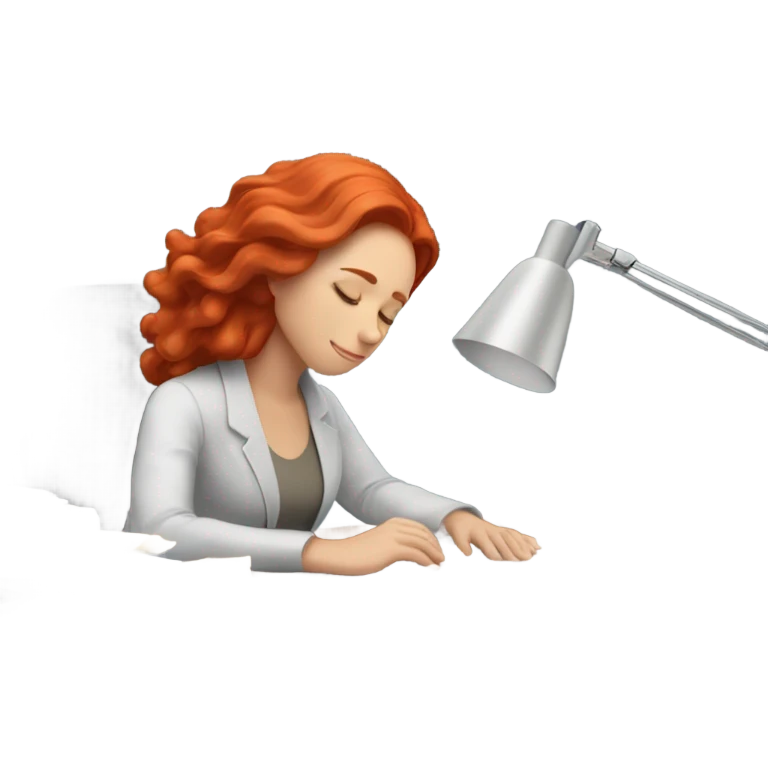 red hair woman taking a nap on her desk work emoji