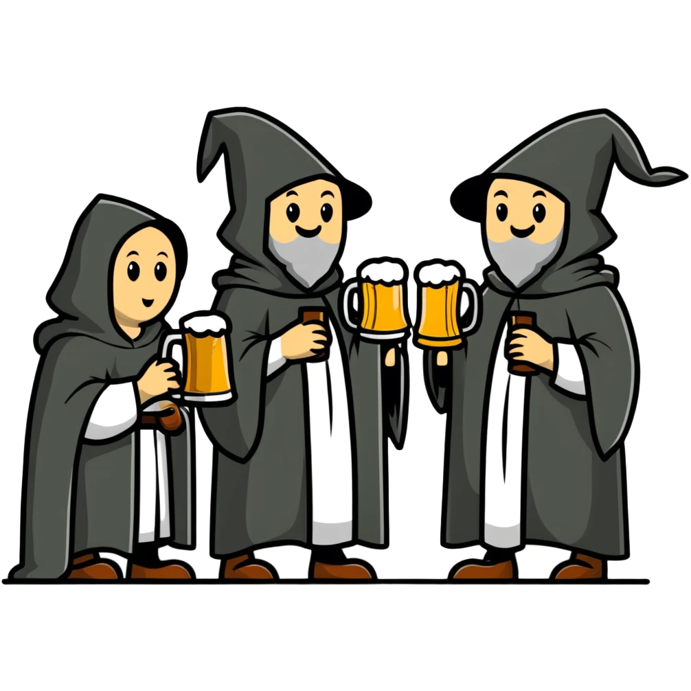 medieval pilgrims with cloaks drinking beer at a tavern emoji