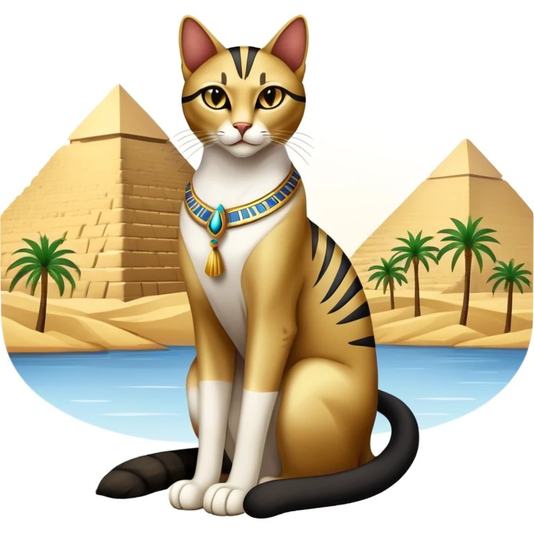 Egyptian cat full body sitting with Nile river background emoji