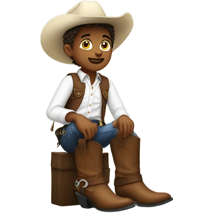 boy in white shirt indoors in cowboy boots emoji