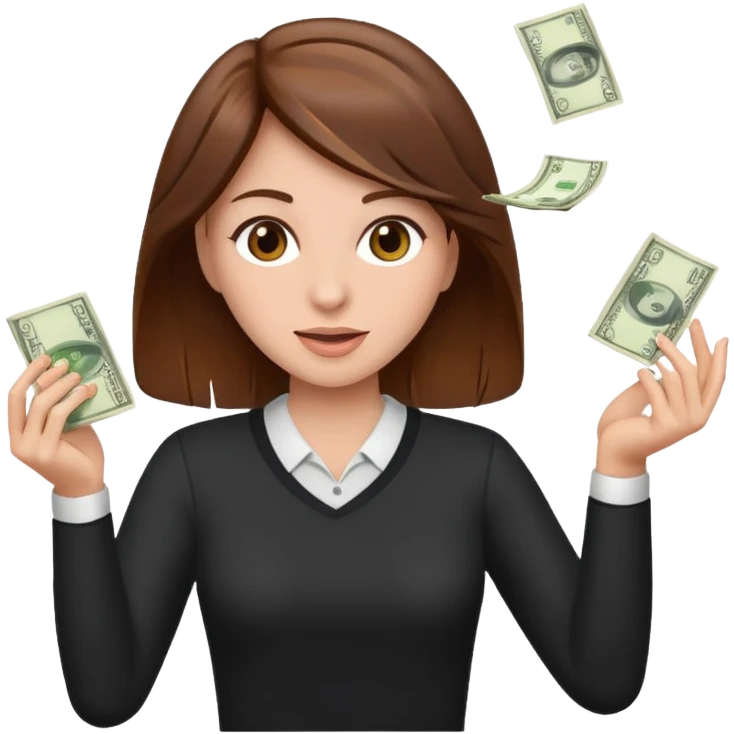 Woman in brown hair throwing money emoji