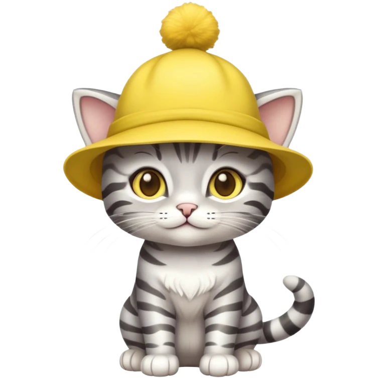 Silver tabby cat cub with yellow hat full body emoji