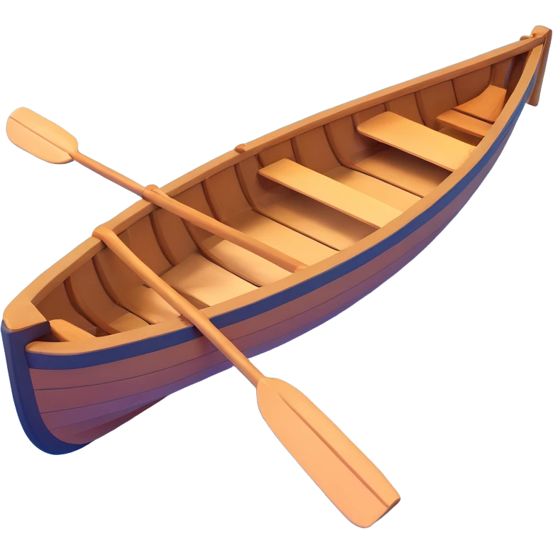 small wooden rowboat with oars floating on calm water emoji