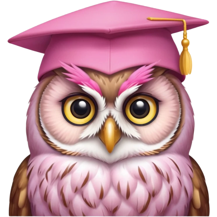 Owl wearing a pink school hat emoji
